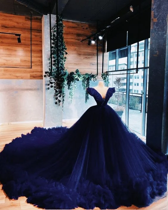 Formal Dress for Film PremieresCharming Navy Blue V Neck Ball Gown Sweet 16 Dress Y6562