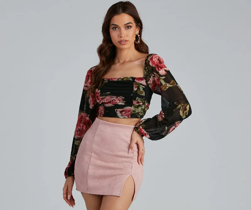 women's tops for business casual attireBe Mine Floral Lace Up Crop Top