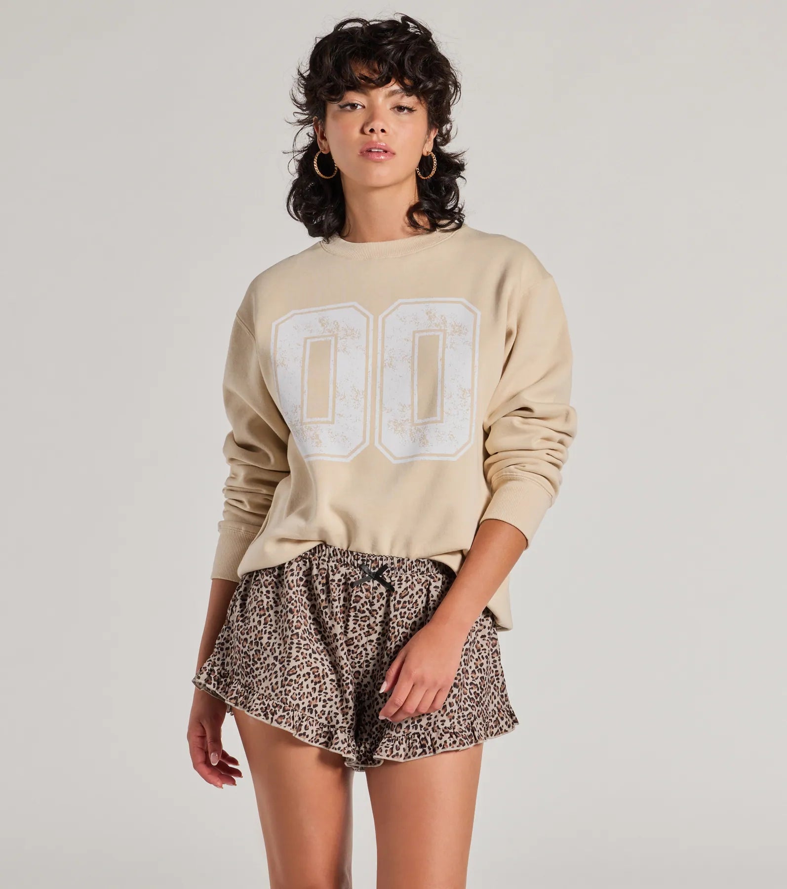 women's tops with sheer overlaysSporty Era Oversized Fleece Screen Sweatshirt