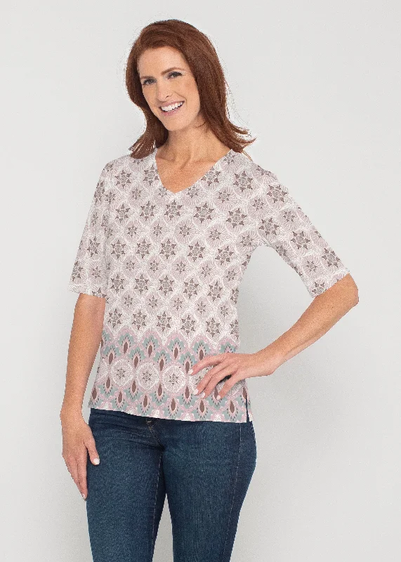 women's tops for those who want to make a fashion statementIzzy Grey (19200) ~ Signature Elbow Sleeve V-Neck Top