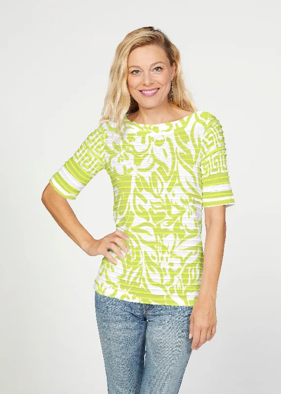 women's tops with asymmetrical designsGreek Breeze Lime (8165) ~ Banded Elbow Sleeve Boat Neck Top