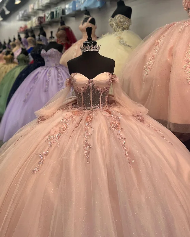 Formal Dress for Bohemian ThemesTulle Appliques Long Sleeve Quinceanera Dress,Ball Gown,Sweet 16 Dress  Y5461