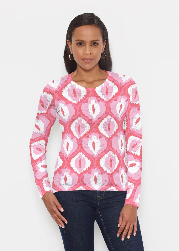 luxury women's topsIkat Buds Red/Pink (8096) ~ Signature Long Sleeve Crew Shirt