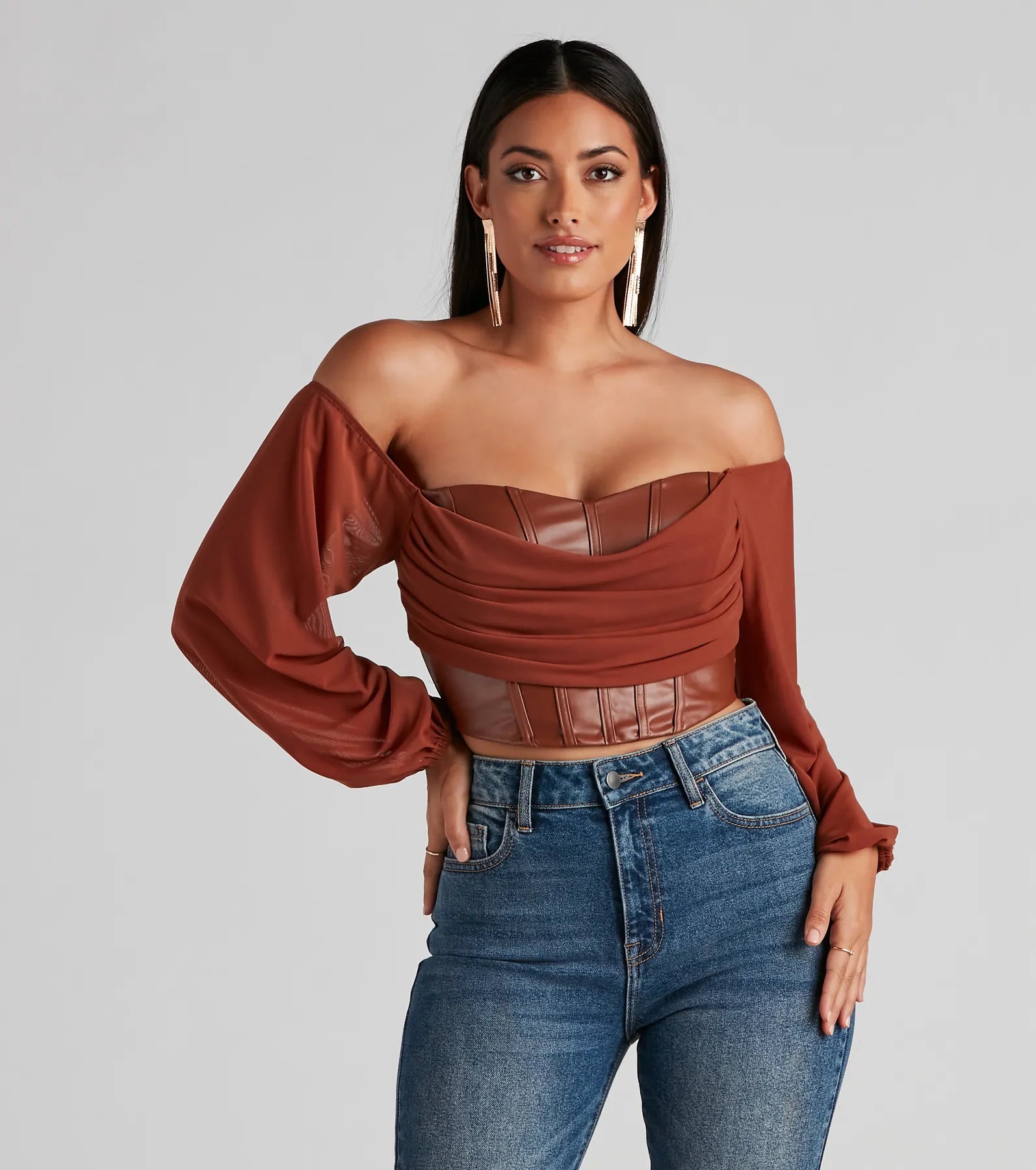 affordable women's topsEdgy Luxe Off The Shoulder Corset Top