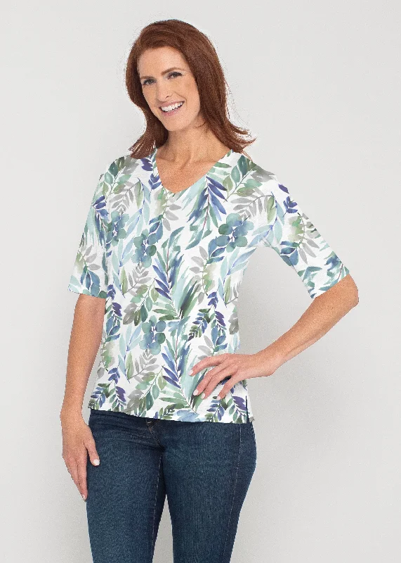 women's stylish topsLeah Leaves (16258) ~ Signature Elbow Sleeve V-Neck Top