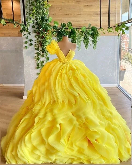 Formal Dress for Art GalleriesStunning Yellow Long Ball Gown Princess Dress Y5833