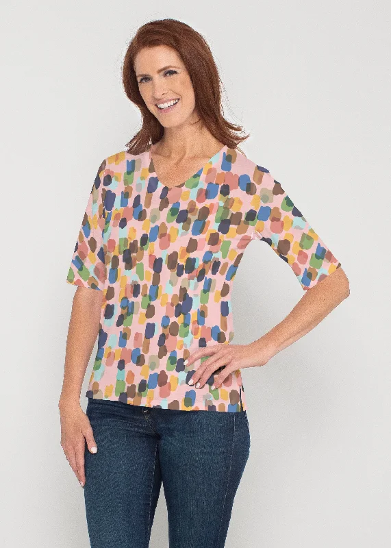 women's tops with asymmetrical designsBrushstroke Multi (14293) ~ Signature Elbow Sleeve V-Neck Top