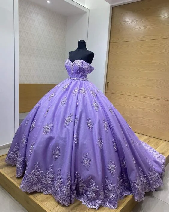 Formal Dress for Beach ThemesPurple Off The Shoulder Ball Gown,Purple Sweet 16 Dress  Y6600