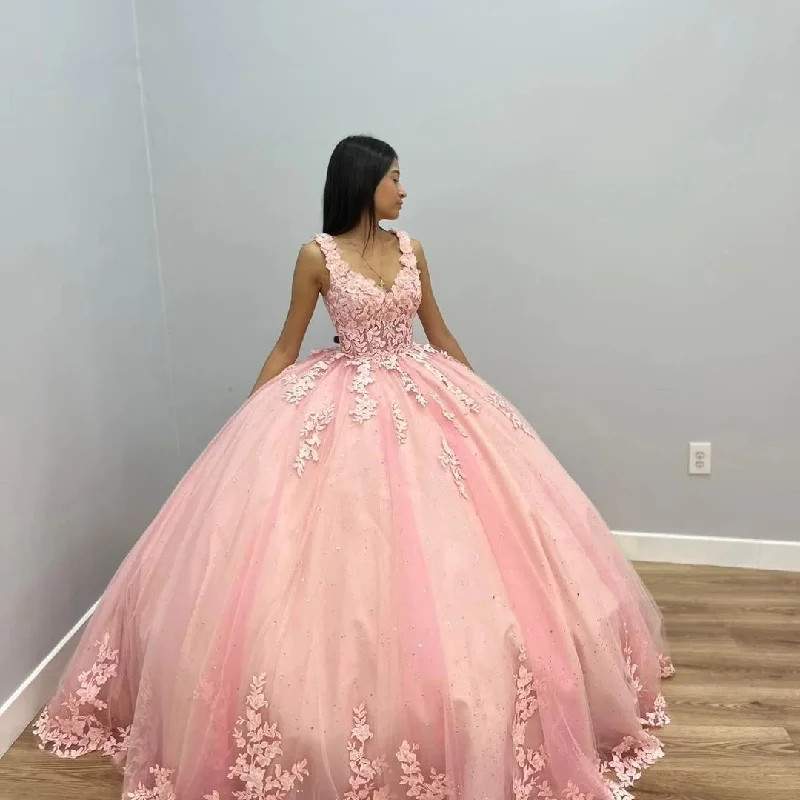 Formal Dress for Destination WeddingsPink Quinceanera Dresses with Lace Appliques Mexican Ball Gown 15th Birthday Dress  Y4675