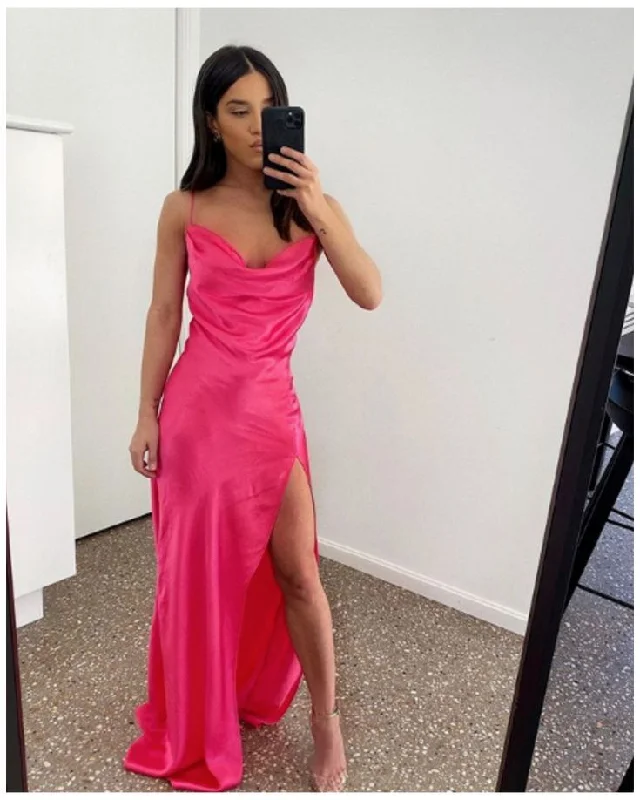 Formal Dress for Business Eventshot pink cowl neck formal dress,long evening dress Y3013