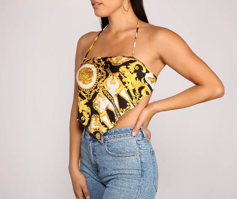 women's tops for maximalist fashion loversChainlink Handkerchief Crop Top