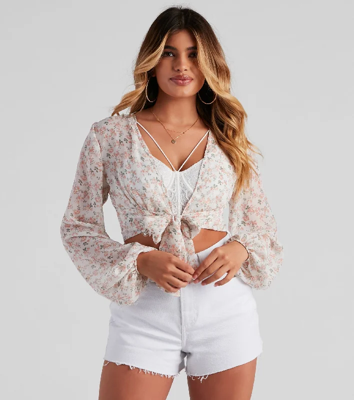 women's tops with beading accentsFloral Love Tie-Front Top