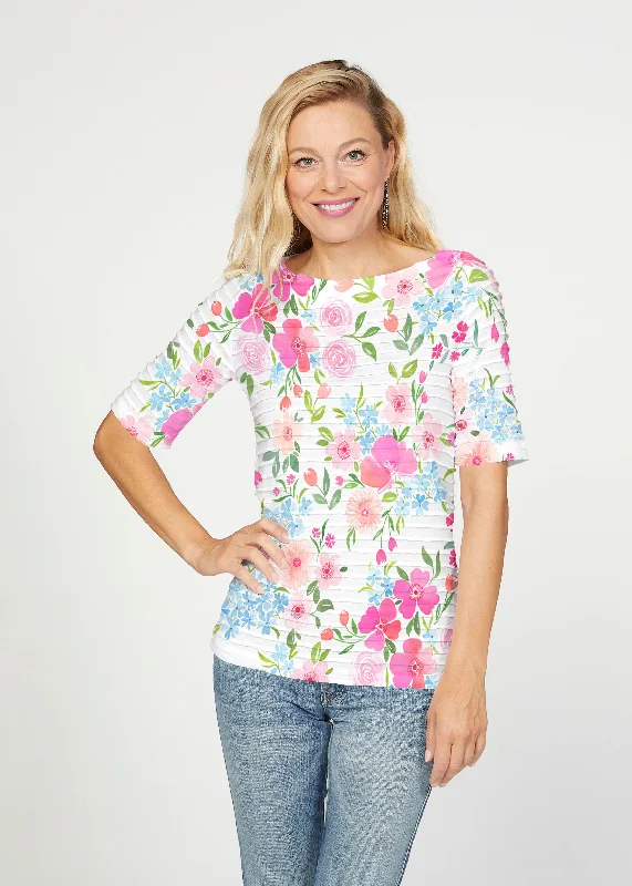 women's tops for those who love bold and vibrant colorsRosie Dots (8053) ~ Banded Elbow Sleeve Boat Neck Top