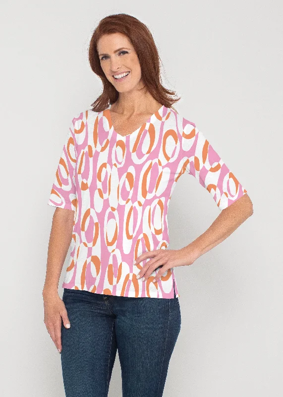 women's tops for business casual attireLoop ta Loop Pink (8085) ~ Signature Elbow Sleeve V-Neck Top