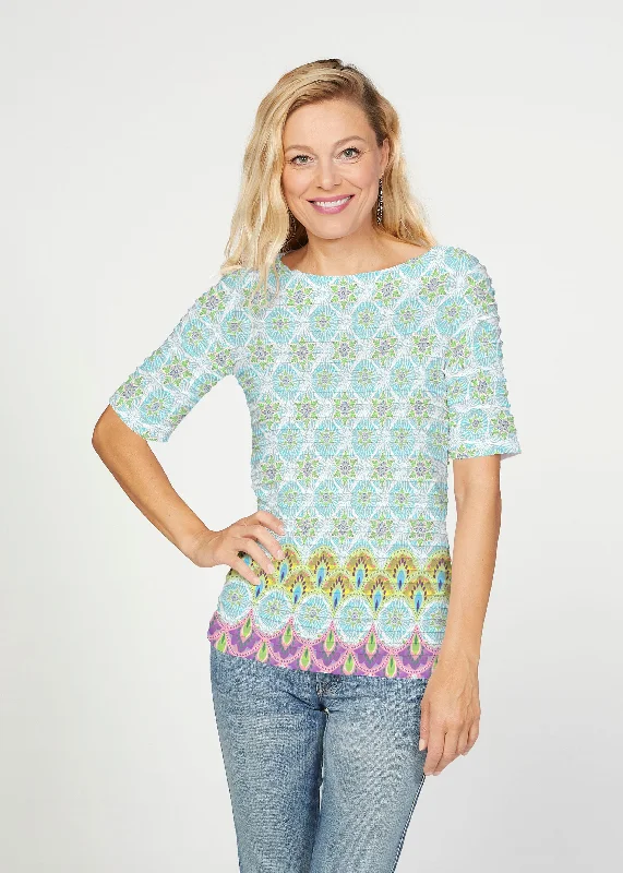 women's tops with flutter sleevesIzzy (19199) ~ Banded Elbow Sleeve Boat Neck Top