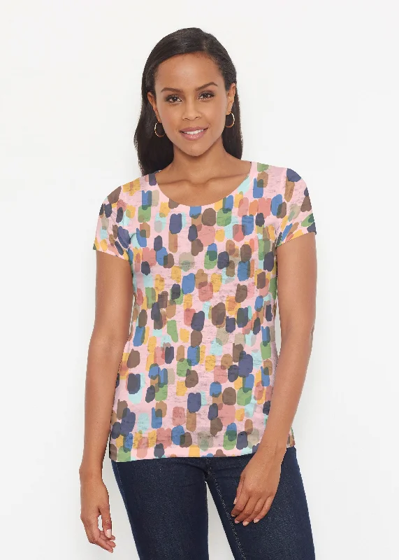 women's tops with ruffled hemsBrushstroke Multi (14293) ~ Short Sleeve Scoop Shirt