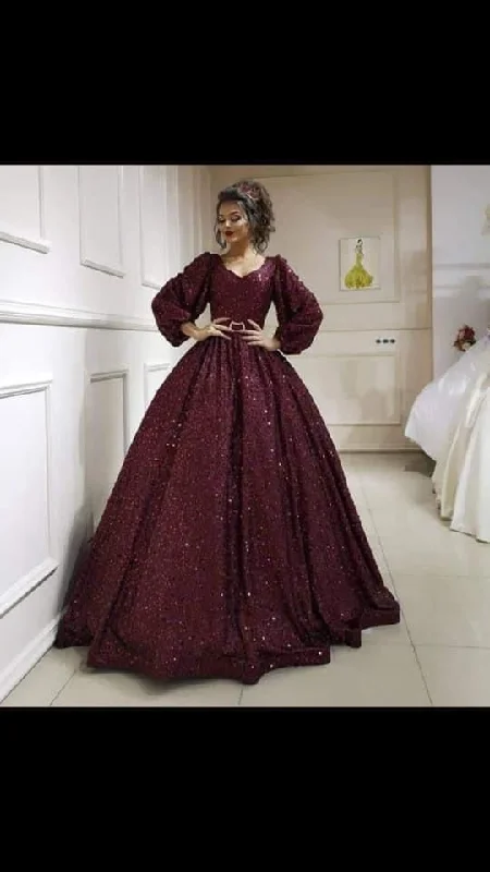 Formal Dress for Humanitarian AwardsGlitter A-line Long Sleeves Ball Gown,Sweet 16 Dress,Princess Dress Y4900