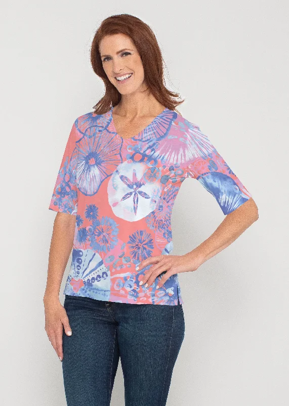 women's tops made from cottonSand Dollar (16257) ~ Signature Elbow Sleeve V-Neck Top