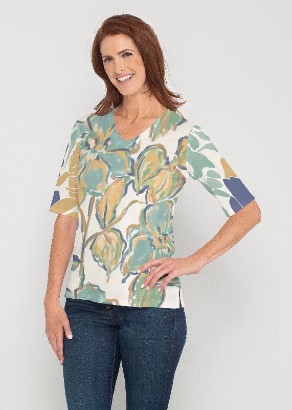 women's tops for beach outingsStefania (8110) ~ Signature Elbow Sleeve V-Neck Top