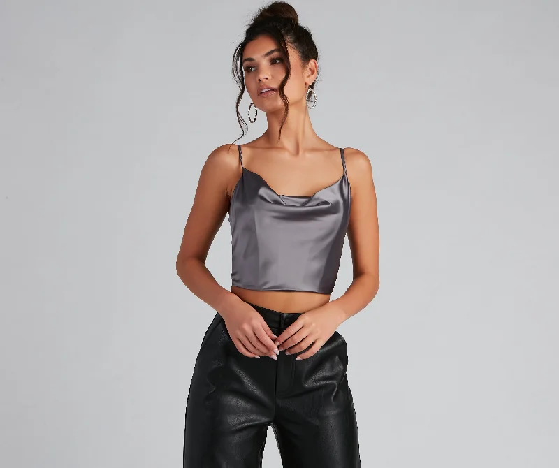 women's tops for those who want to make a fashion statementSleek And Fab Satin Crop Top