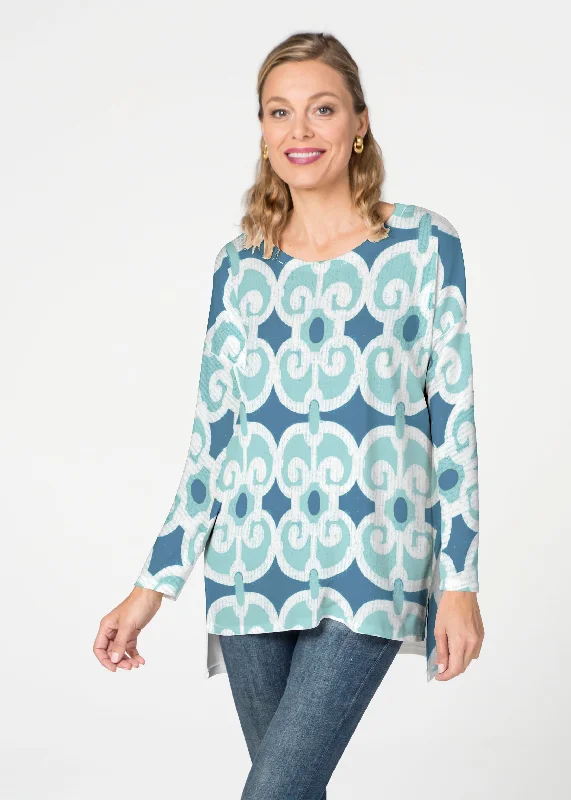 women's tops with beading accentsLinks Navy Aqua (8133) ~ Slouchy Butterknit Top