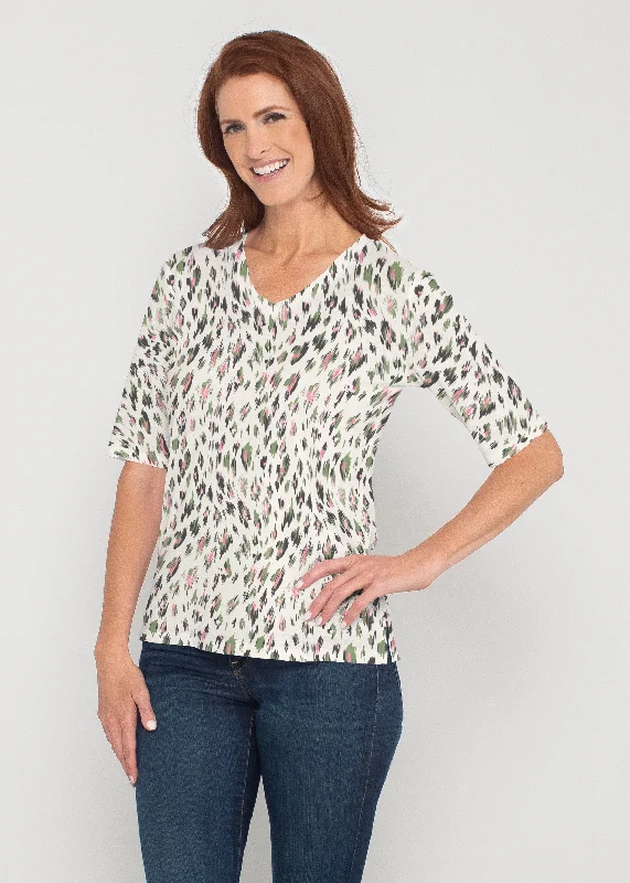 trendy women's topsLeopard Bouquet (8019) ~ Signature Elbow Sleeve V-Neck Top