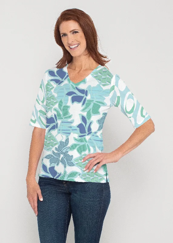 three-quarter sleeve women's topsSail Blue (8087) ~ Signature Elbow Sleeve V-Neck Top