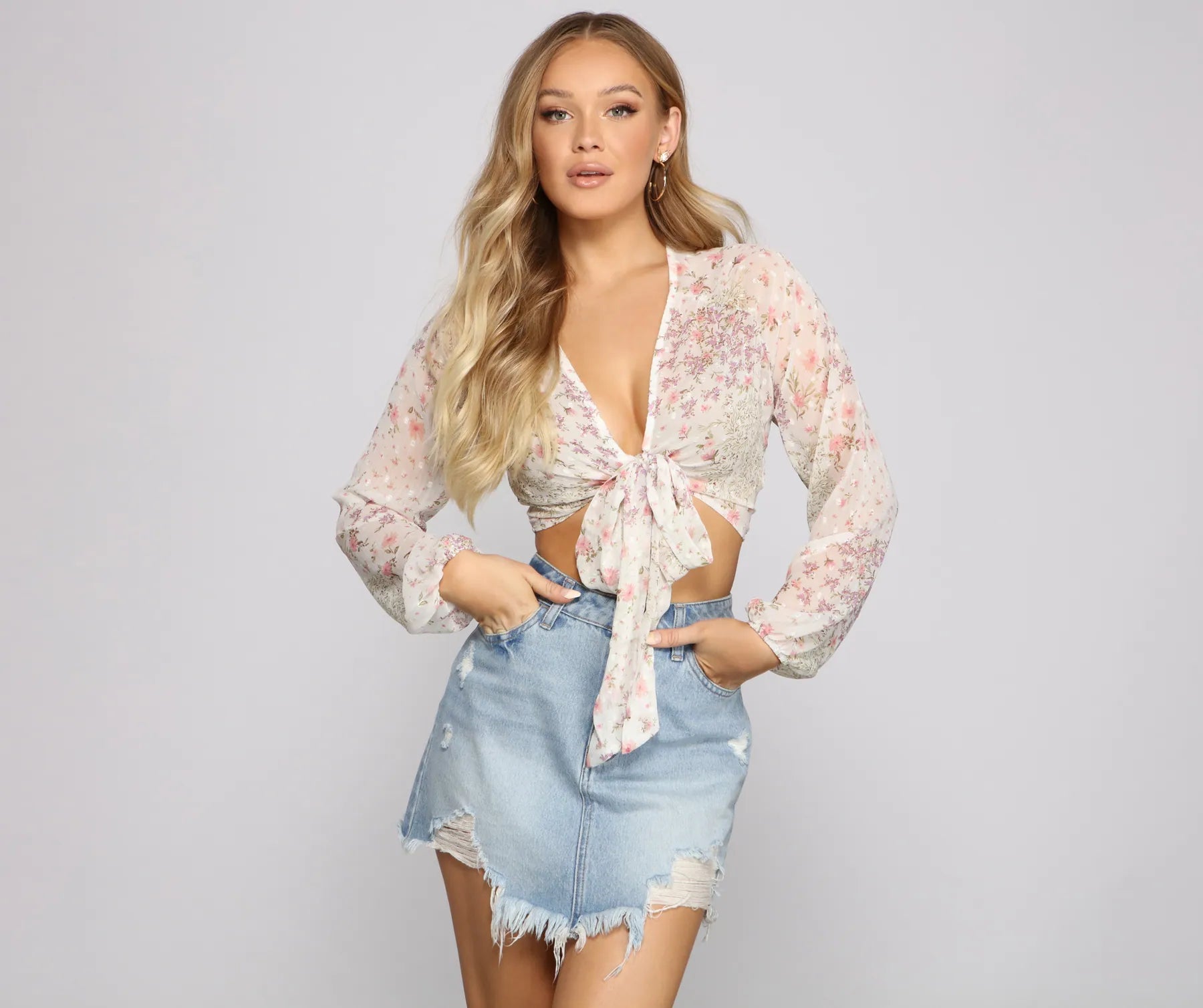 women's tops for those who want to elevate their everyday wear with chic and elegant piecesBrunch Ready Floral Tie-Front Top