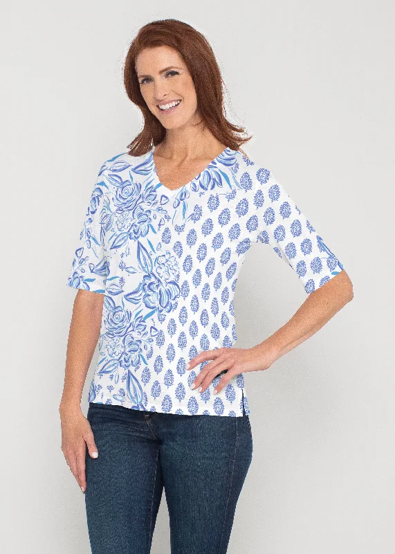 women's tops for smart casual looksFlora (8041) ~ Signature Elbow Sleeve V-Neck Top