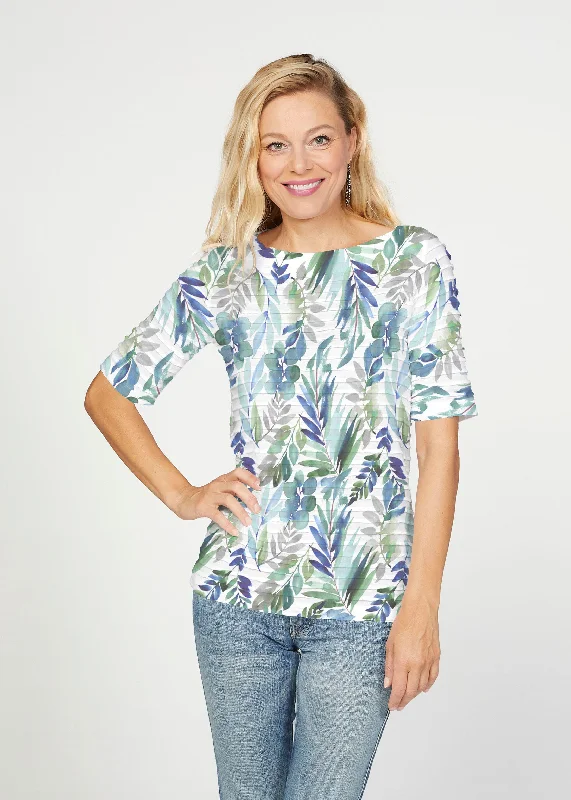 trendy women's topsLeah Leaves (16258) ~ Banded Elbow Sleeve Boat Neck Top