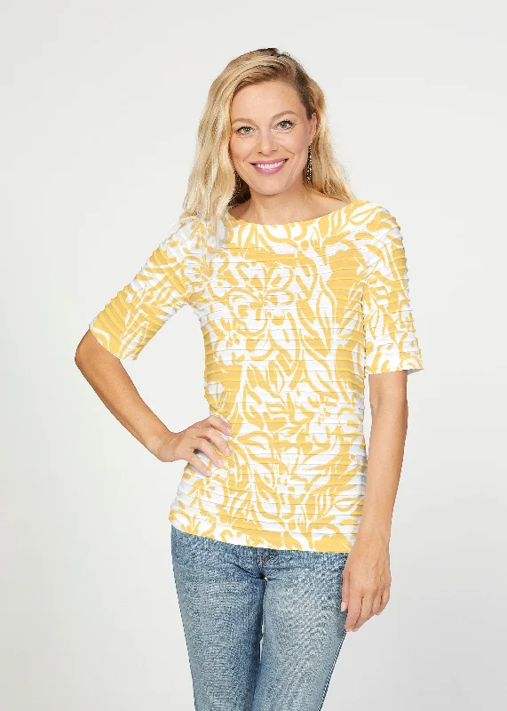 women's tops for those who want to create outfits that are both unique and memorableSummer Breeze Golden (8169) ~ Banded Elbow Sleeve Boat Neck Top