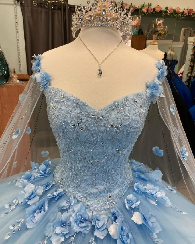 Formal Dress for Sports AwardsBall Gown Light Blue Quinceanera Dresses 3D Flowers Sweet 16 Dress  Y6569