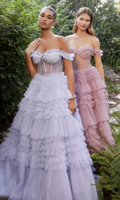 Formal Dress for Beach WeddingsPastel Off-the-Shoulder Ruffled Ball Gown A1150