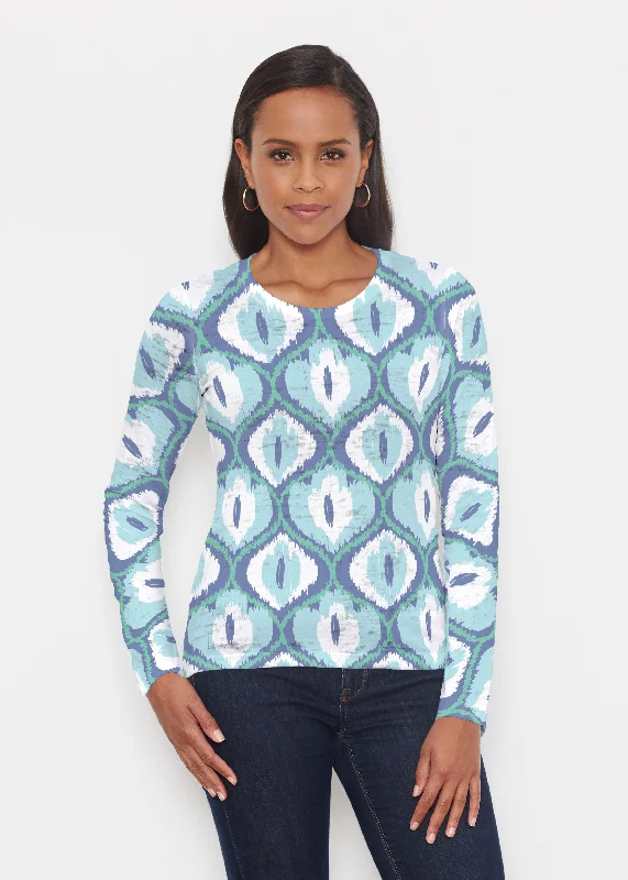 women's tops made from cottonIkat Buds Blue (8075) ~ Signature Long Sleeve Crew Shirt