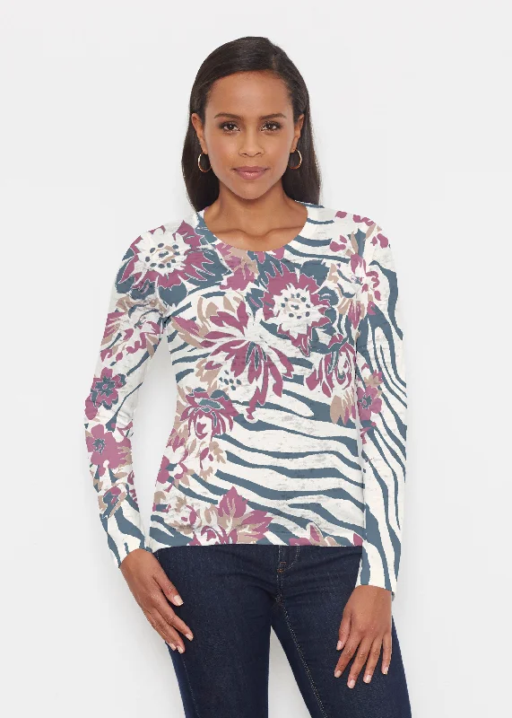 women's tops for those who want to add a bit of flair and personality to their looksZebra Posy Navy (8123) ~ Signature Long Sleeve Crew Shirt