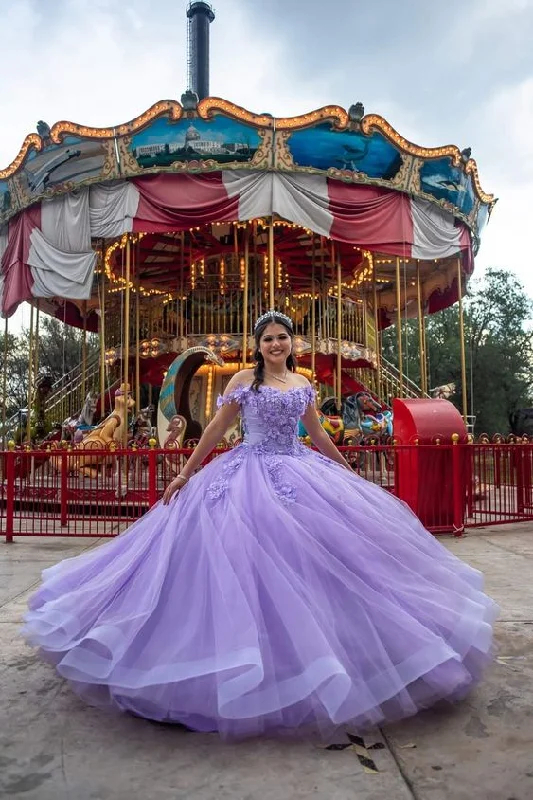 Formal Dress Trends 2023Lilac Tulle Appliques Quinceanera Dress Ball Gown Sweet 16 Dress Y6243