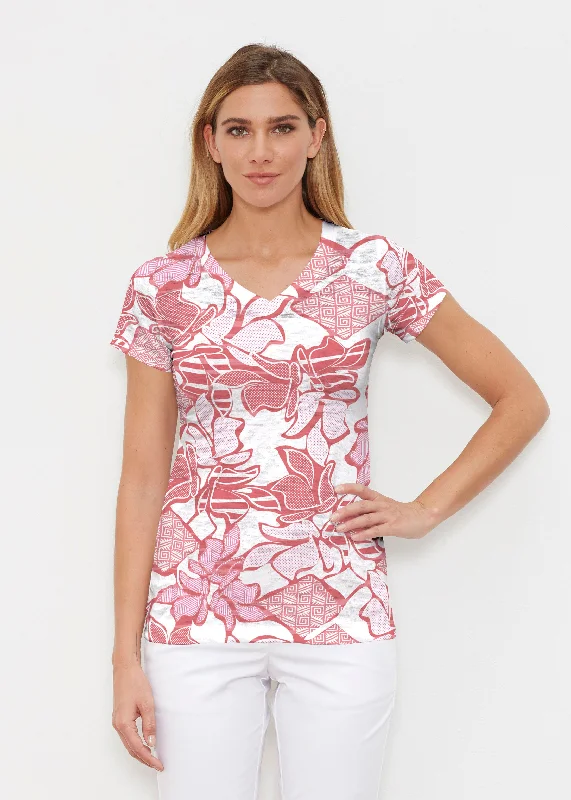 women's tops with cold-shoulder cutsAztek Sail Red (8117) ~ Signature Cap Sleeve V-Neck Shirt