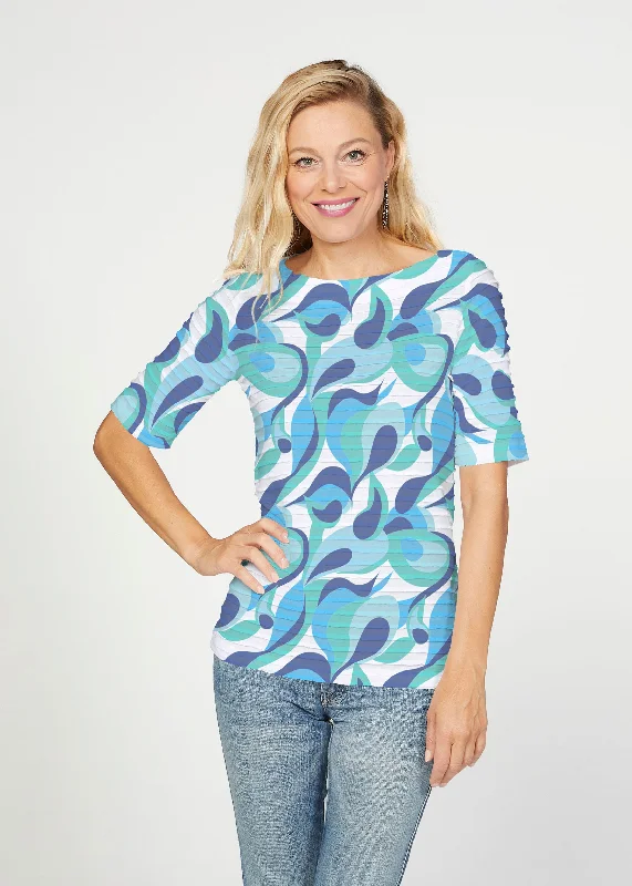 women's tops for everyday eleganceDisco Blue (8067) ~ Banded Elbow Sleeve Boat Neck Top