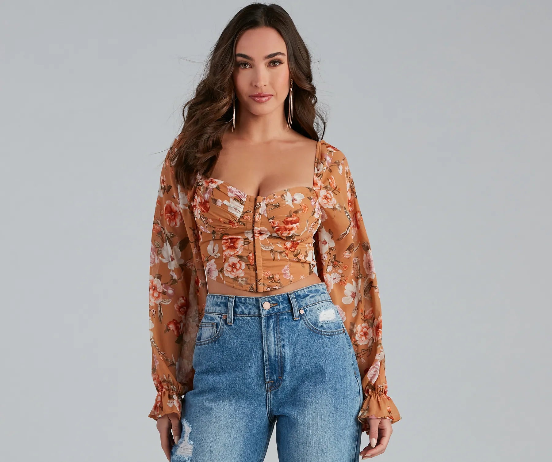 women's tops for those who want to add a personal touch to their wardrobe with unique and one-of-a-kind piecesFloral Play Crepe Corset Top