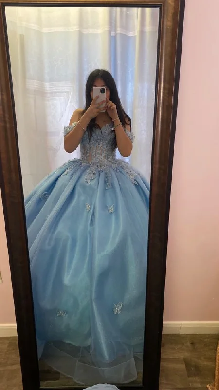 Formal Dress for Cruise Ship EventsBlue Off The Shoulder Ball Gown,Blue Quinceanera Dress,Sweet 16 Dress Y6508