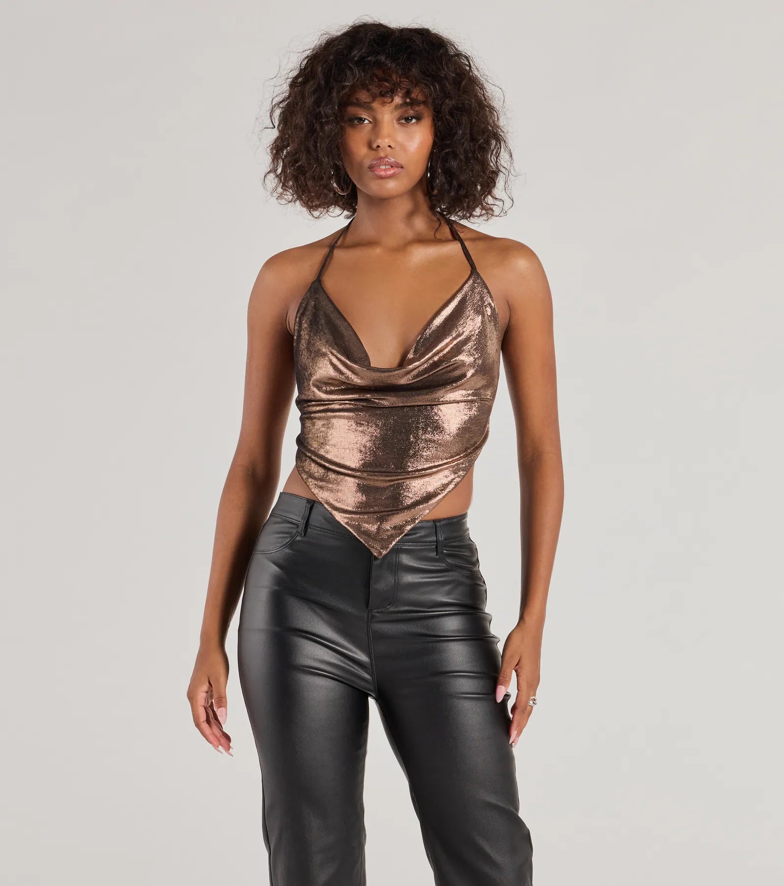 women's tops for date nightsFlashy And Fierce Metallic Knit Halter Crop Top