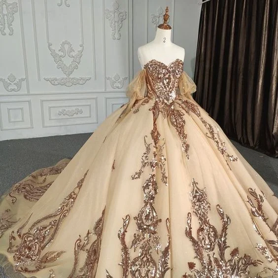 Formal Dress for Semi-Formal EventsBall Gown Fashion Gold Sweetheart Quinceanera Dresses Y2859