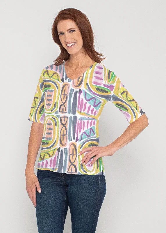 women's tops for those who believe in expressing their individuality through fashionMusical Dance (17263) ~ Signature Elbow Sleeve V-Neck Top