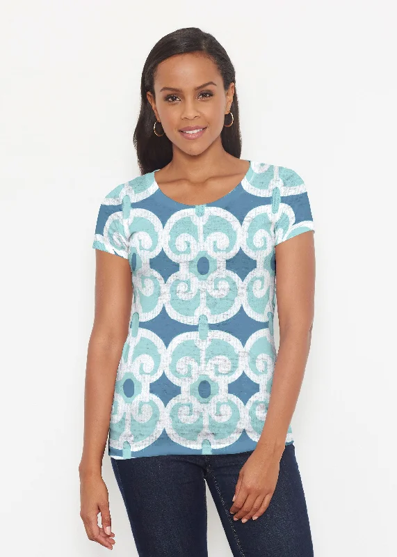 long-sleeved women's topsLinks Navy Aqua (8133) ~ Short Sleeve Scoop Shirt