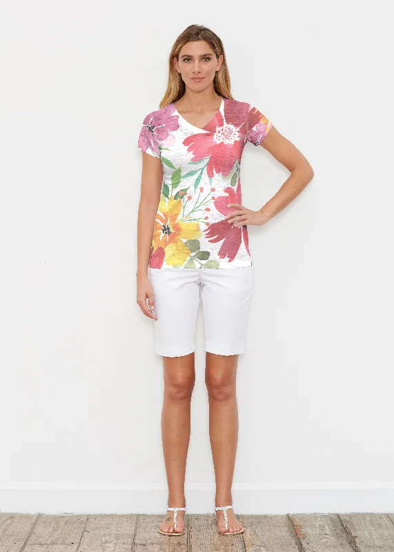 women's tops for those who love to shop for unique findsFestive Bloom (8154) ~ Signature Cap Sleeve V-Neck Shirt