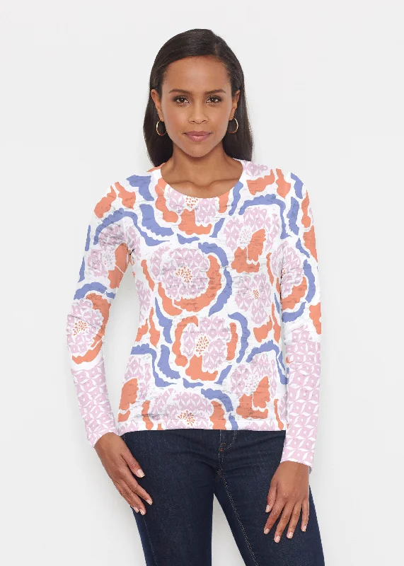 women's tops for those who appreciate subtle and muted tonesPeonies Pink (8074) ~ Signature Long Sleeve Crew Shirt