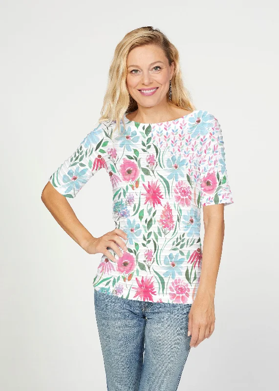 women's tops for those who prefer classic over trendy stylesHello Dolly (8038) ~ Banded Elbow Sleeve Boat Neck Top