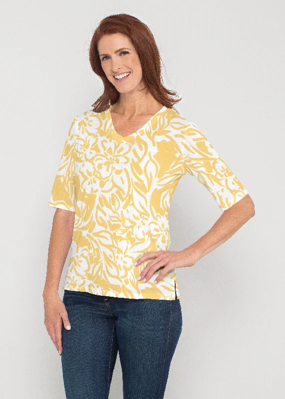 women's tops for those who want to add a touch of elegance and sophistication to their everyday wearSummer Breeze Golden (8169) ~ Signature Elbow Sleeve V-Neck Top