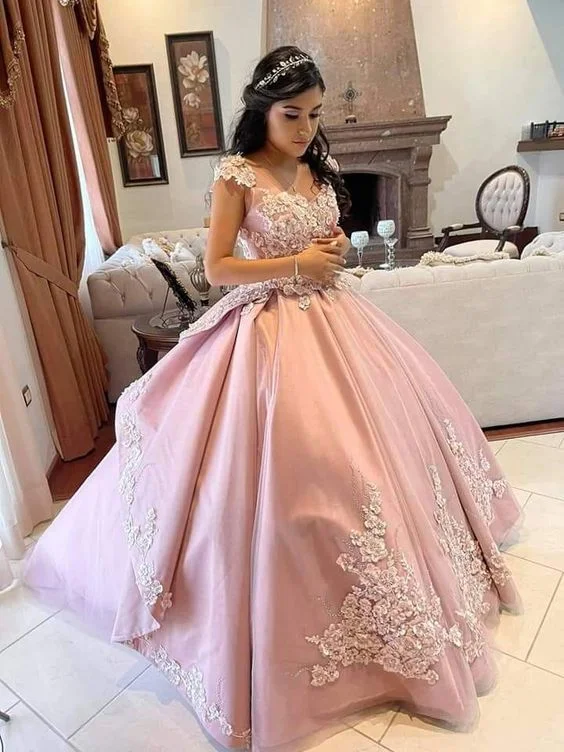 Formal Dress for International EventsCharming Pink Satin Ball Gown,Pink Sweet 16 Dress  Y6496