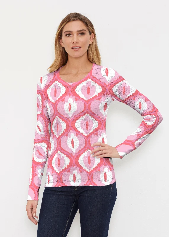 women's tops with unique designsIkat Buds Red/Pink (8096) ~ Thermal Long Sleeve Crew Shirt